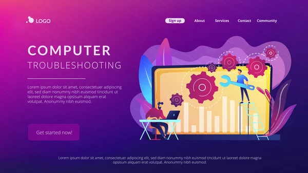 Solução de problemas de computador conceito landing page . — Vetor de Stock