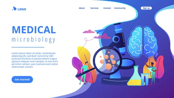 Ontwerplandingspagina microbiologische technologie. — Stockvector