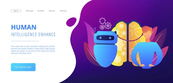 Augmented Intelligence Konzept Landing Page. — Stockvektor