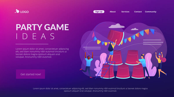 Party game concept landing page.