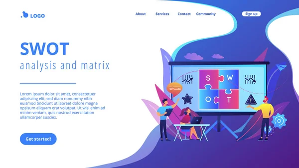 SWOT分析のコンセプトランディングページ. — ストックベクタ