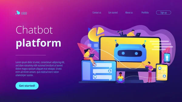 Chatbot-Entwicklungsplattform Landing Page. — Stockvektor