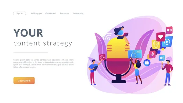 Podcast conceito de conteúdo landing page — Vetor de Stock