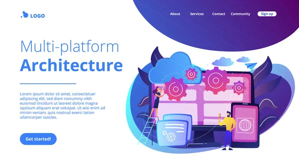 Platformoverschrijdende programmering concept landing page. — Stockvector