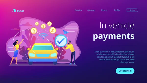 Dans le concept de paiement du véhicule page de destination. — Image vectorielle