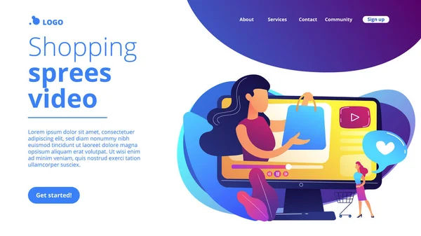 Juegos de compras concepto de vídeo landing page . — Vector de stock