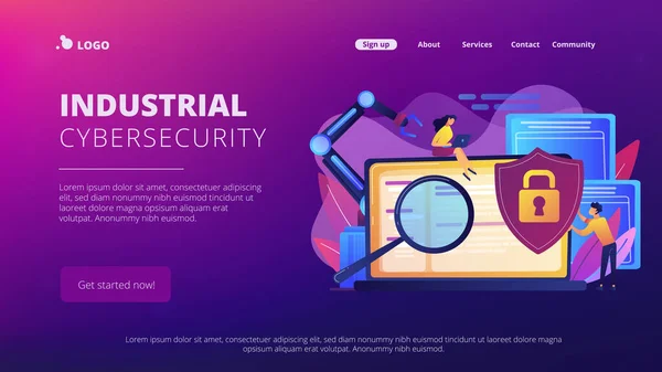 Industrial cybersecurity concept Landing Page. — Stockvektor