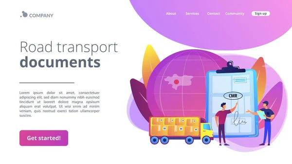 Road transport documents concept landing page — Stock Vector