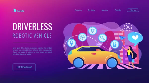 Autonomo concetto di auto landing page. — Vettoriale Stock