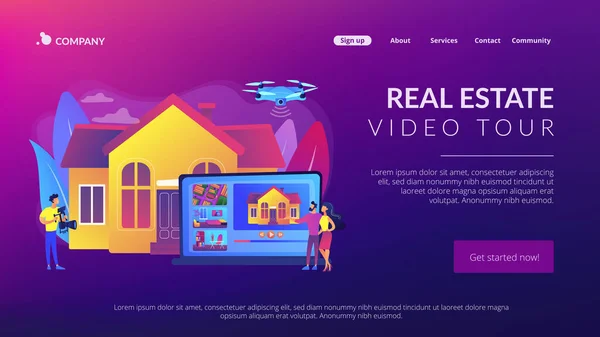 Página de aterrizaje del concepto de video tour inmobiliario — Vector de stock