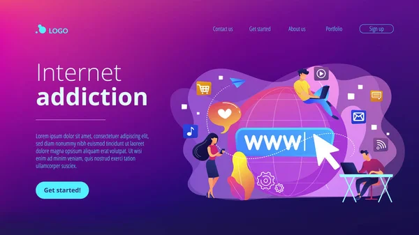 Concepto de adicción a Internet landing page . — Vector de stock