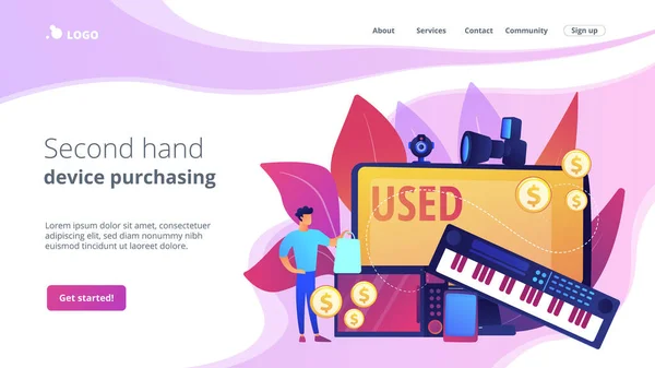 Gebruikte elektronica trading concept landing page. — Stockvector