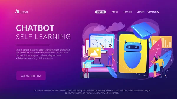 Chatbot self learningconcept landing page. — Stock Vector