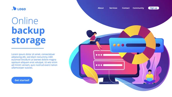 バックアップサーバーの概念ランディングページ. — ストックベクタ
