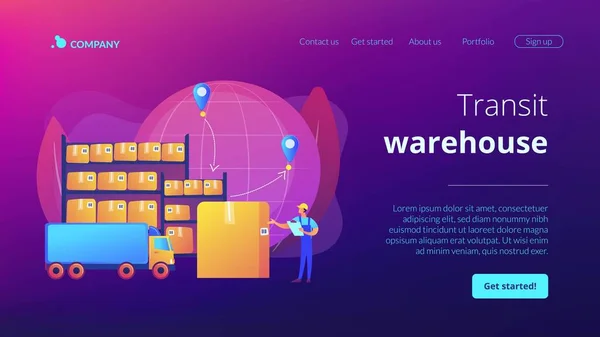 Conceito de armazém de trânsito landing page — Vetor de Stock