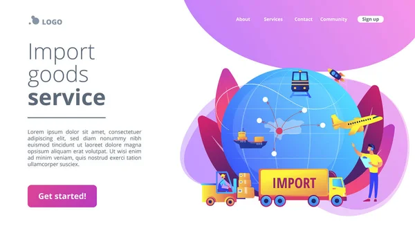 Import of goods and services concept landing page — Stock Vector