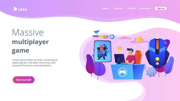 MMORPGコンセプトランディングページ. — ストックベクタ
