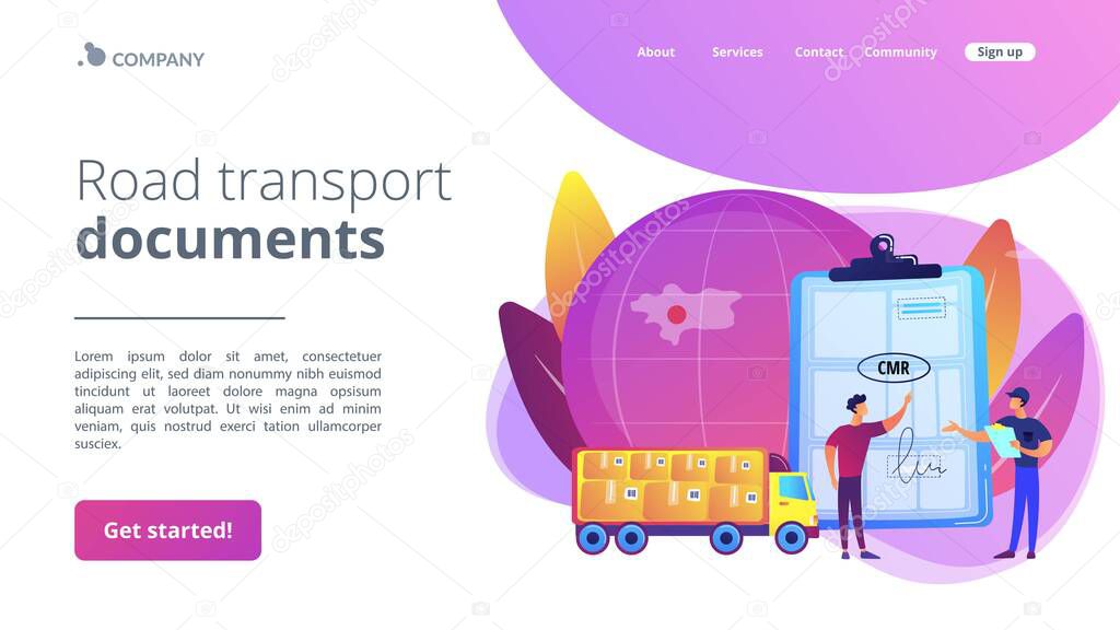 Road transport documents concept landing page