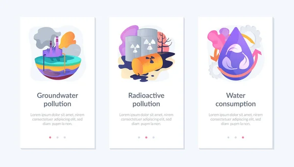 Modello di interfaccia app inquinamento delle acque. — Vettoriale Stock