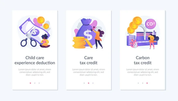 Tax deduction, exemption and credit app interface template. — Stock Vector