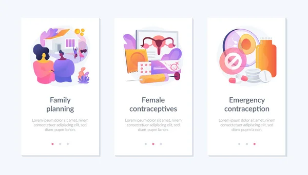 Familjeplanering och födelsekontroll app gränssnitt mall. — Stock vektor