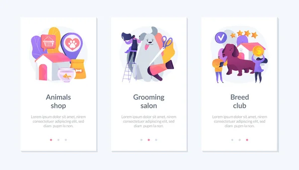 Domácí mazlíčci zboží a péče app interface šablona. — Stockový vektor