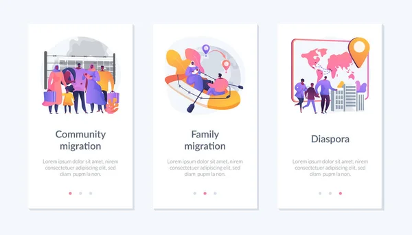 Rifugiati, modello di interfaccia app per spostamenti forzati. — Vettoriale Stock