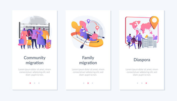 Refugees, forced displacement app interface template.