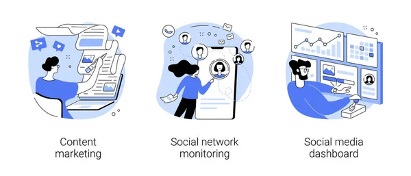 SMM Strategie abstraktes Konzept Vektor Illustrationen. — Stockvektor