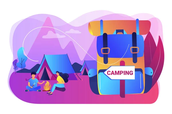 Verano camping concepto vector ilustración . — Vector de stock