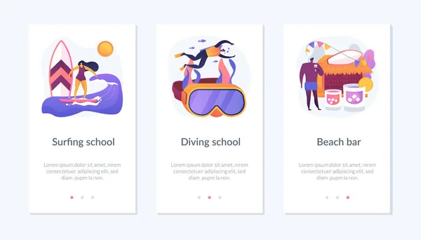 海辺のアクティビティアプリインターフェーステンプレート. — ストックベクタ