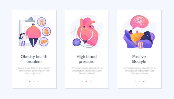 Overgewicht gevolgen en behandeling app interface sjabloon. — Stockvector