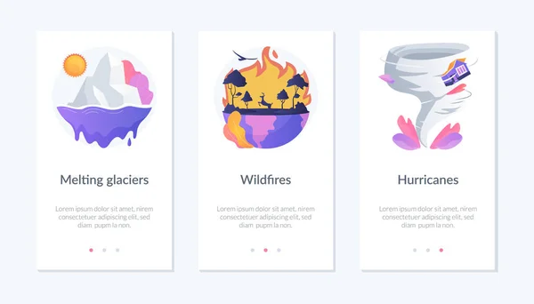 Impact van de opwarming app interface template. — Stockvector