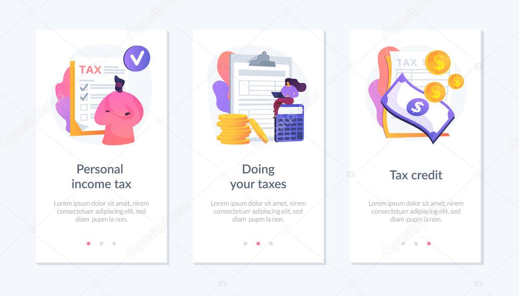 Personal income tax app interface template.