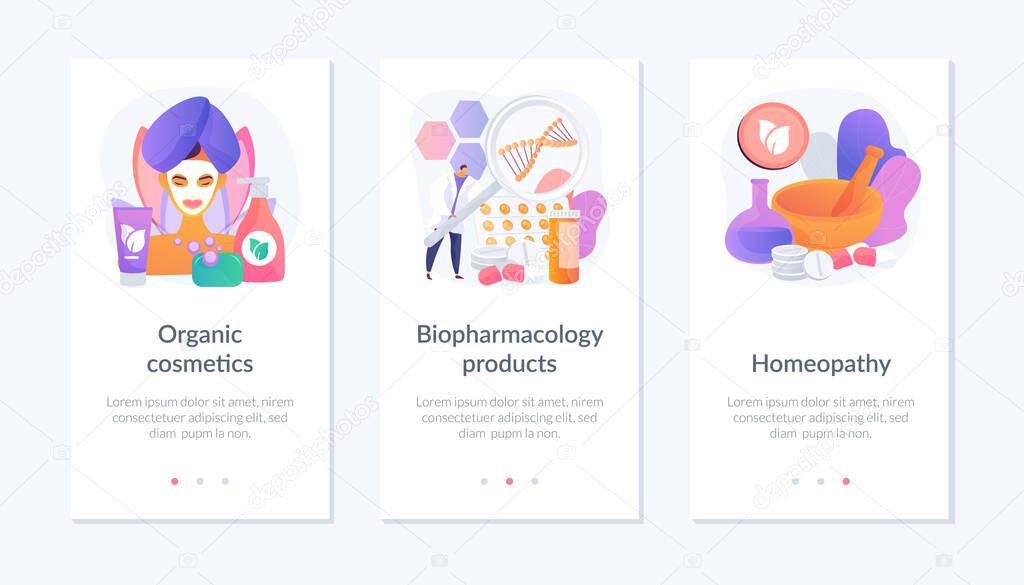 Organic pharmacological products app interface template.