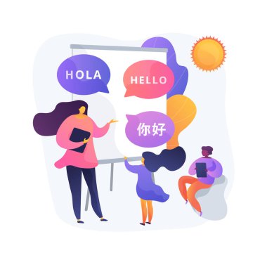 Dil öğrenme kampı soyut konsept vektör çizimi.