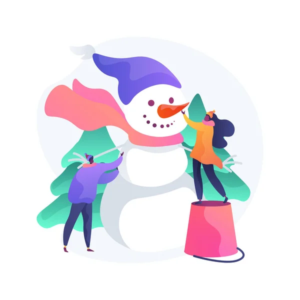 Bouwen aan een sneeuwpop abstract concept vector illustratie. — Stockvector