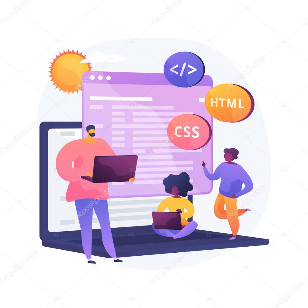 Computer programming camp abstract concept vector illustration. Computer science camp, cuber education course, technology education, engineering and robotics, testing software abstract metaphor.