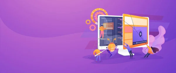 Debugging Entwicklungsprozess Programmierer Arbeiten Spieleprogrammierung Softwareanwendungstest Qualitätssicherung Team Und Fehlerbehebungskonzept — Stockvektor