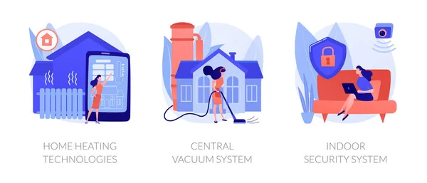 Home Technologieën Abstract Concept Vector Illustratie Set Huisverwarming Centraal Vacuümsysteem — Stockvector