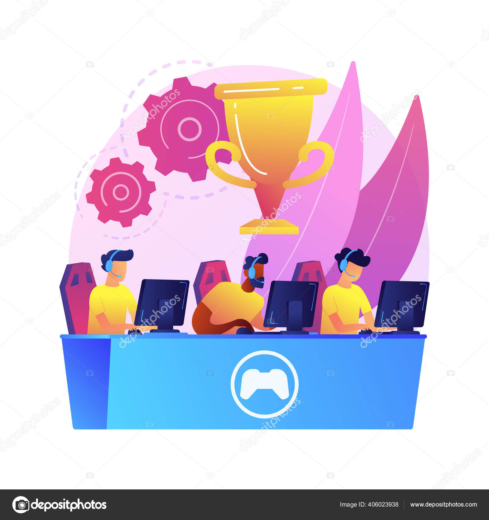 Ilustração do conceito de jogos online com computador