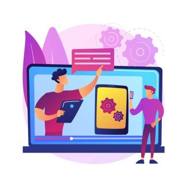 Teknik inceleme, soyut konsept vektör çizimi. Teknik özellikleri, tavsiye web sitesini, piyasadaki yeni aygıtı, en son teknoloji haberlerini, elektronik metaforu karşılaştır.