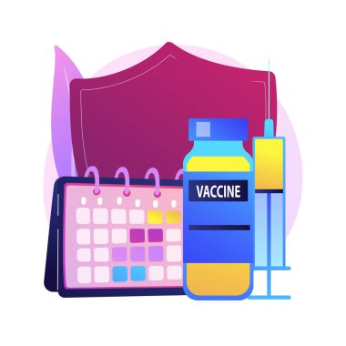 Aşı programı soyut konsept vektör çizimi. Aşı bilgisi, aşı programı, bulaşıcı hastalıkların önlenmesi, aşı, sağlık koruması, kamu sağlığı soyut metaforu.