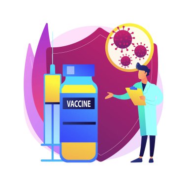 Coronavirus aşısı soyut konsept vektör çizimi. Haber takibi, aşı bulma ve test etme, koronavirüs aşı programı, tıbbi laboratuar ekibi, bilimsel araştırma soyut metaforu..