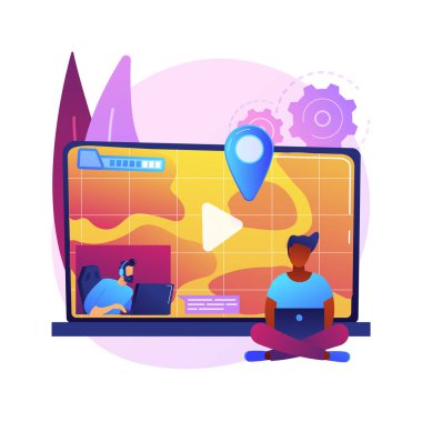 Video oyunu soyut konsept vektör çizimi. Çevrimiçi gezinme videosu, popüler pc oyun içeriği, oyun akışı, oynatma, konsol çalma, yetenek soyut metaforunu geliştirme.