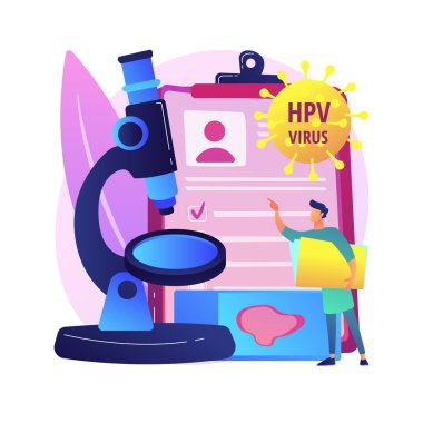 HPV testi soyut konsept vektör çizimi. İnsan papillovirüs test kiti, sonuçlar, erkekler için test, kadınlar için muayene, rahim ağzı kanseri önleme, HPV erken teşhis soyut metaforu.