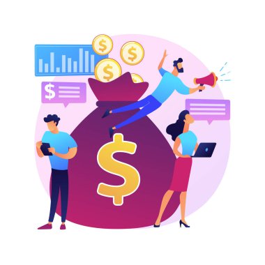 Kitle fonlaması soyut konsept vektör çizimi. Kitle kaynakları projesi, alternatif finansman, internette para toplama, bağış toplama platformu, bağış toplama, iş girişimiyle ilgili soyut metafor.