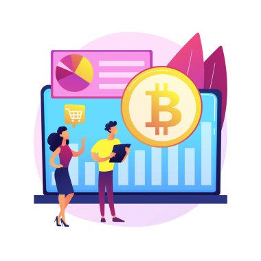 Kripto para piyasası soyut konsept vektör çizimi. Yatırım fırsatı, kripto piyasa değeri, dijital para birimi, haberler ve fiyatlar, sermaye sıralaması, soyut metafor.