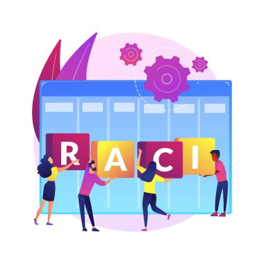 RACI matris soyut konsept vektör çizimi. Sorumluluk atama matrisi, doğrusal sorumluluk çizelgesi, proje yönetimi rolleri, karar verme yetkisini soyut metafor.