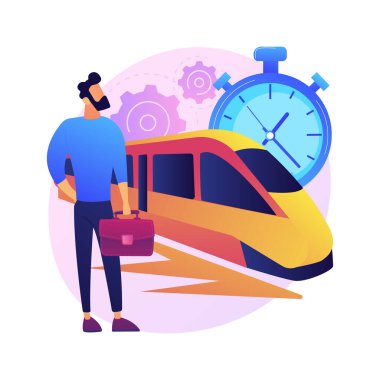 Yüksek hızlı ulaşım konsept vektör çizimi. Yüksek hızlı tren, yolcu taşımacılığı, tren istasyonu platformu, lüks araba, yolda yolculuk, modern elektrik treni soyut metaforu.